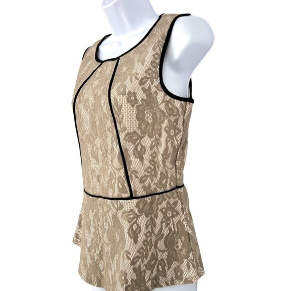 Weston Wear Anthropologie Beige Lace Sleeveless Peplum Top Womens Size Small - Picture 5 of 11